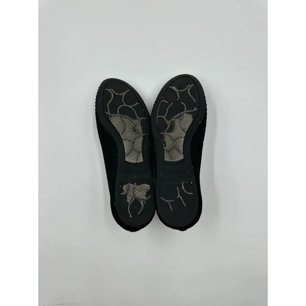 Skechers Flats Casey Ballet Flats Stretch Fit Ribbed Shoes Round Toe Sz 7 Black
